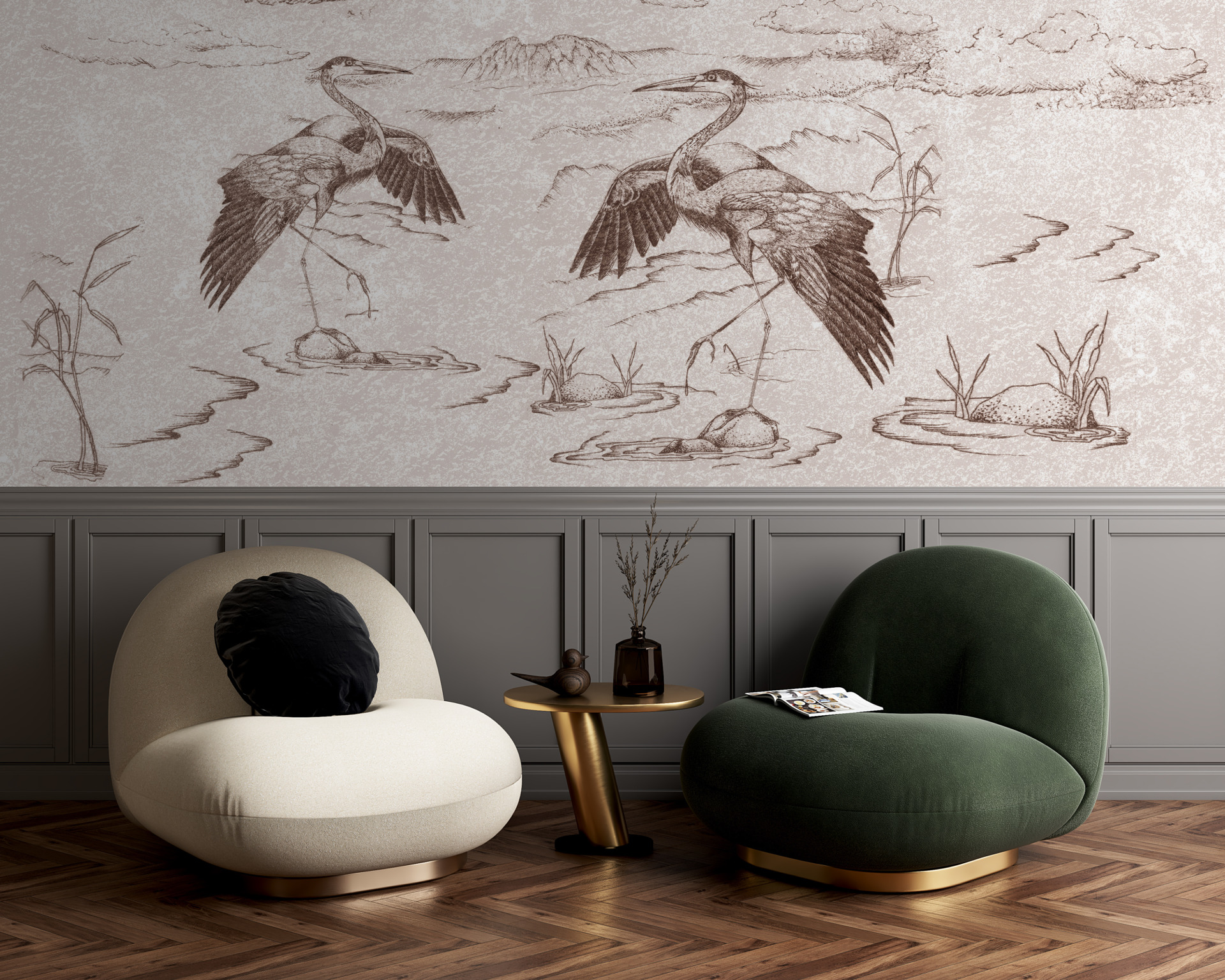 Fototapet Japanska tranor i figur