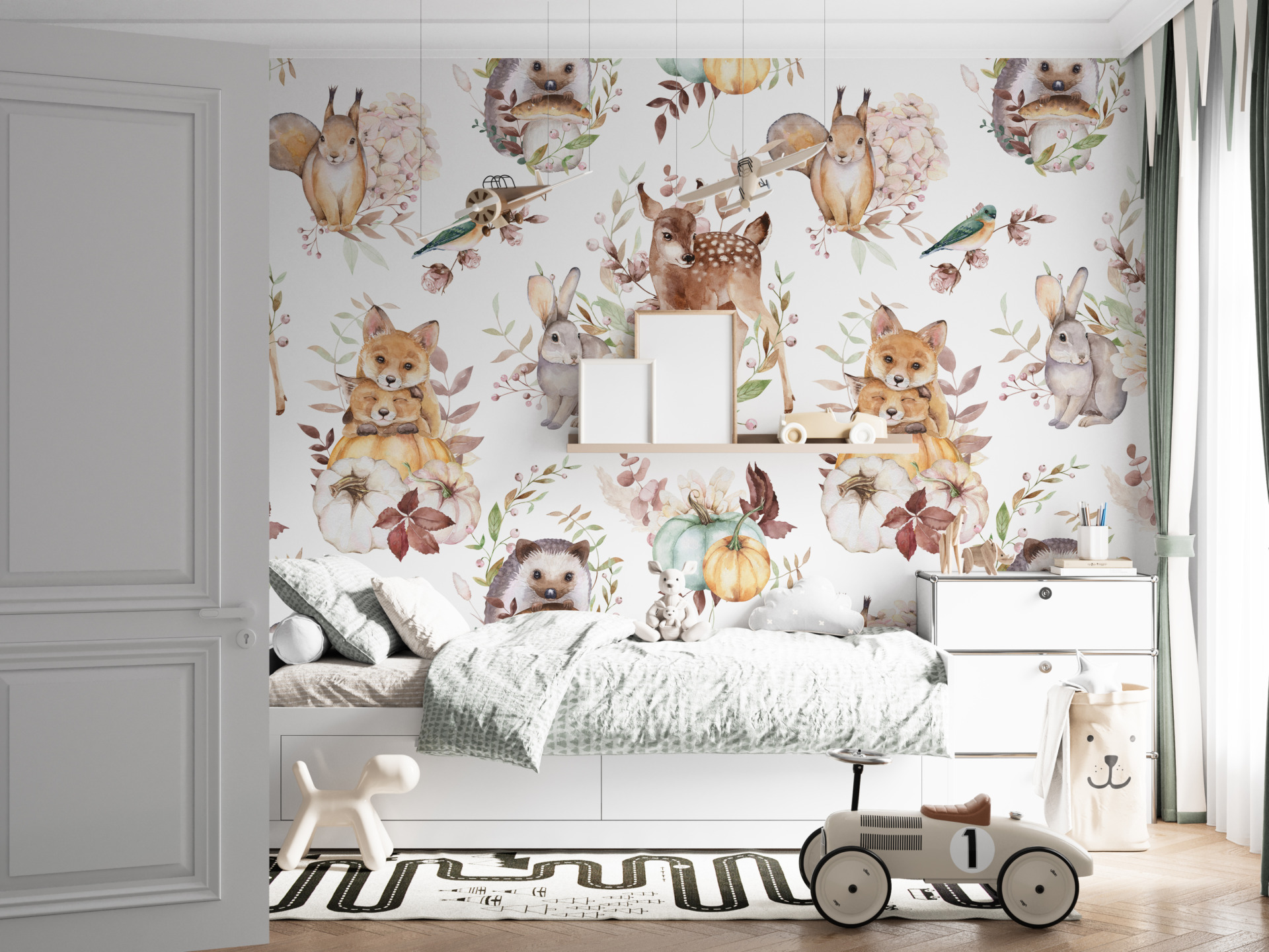 Väggmålning av höstens skogsdjur