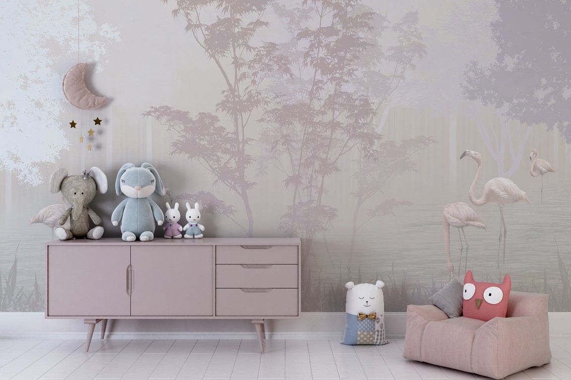 Muralmålning av en sjö i dimman