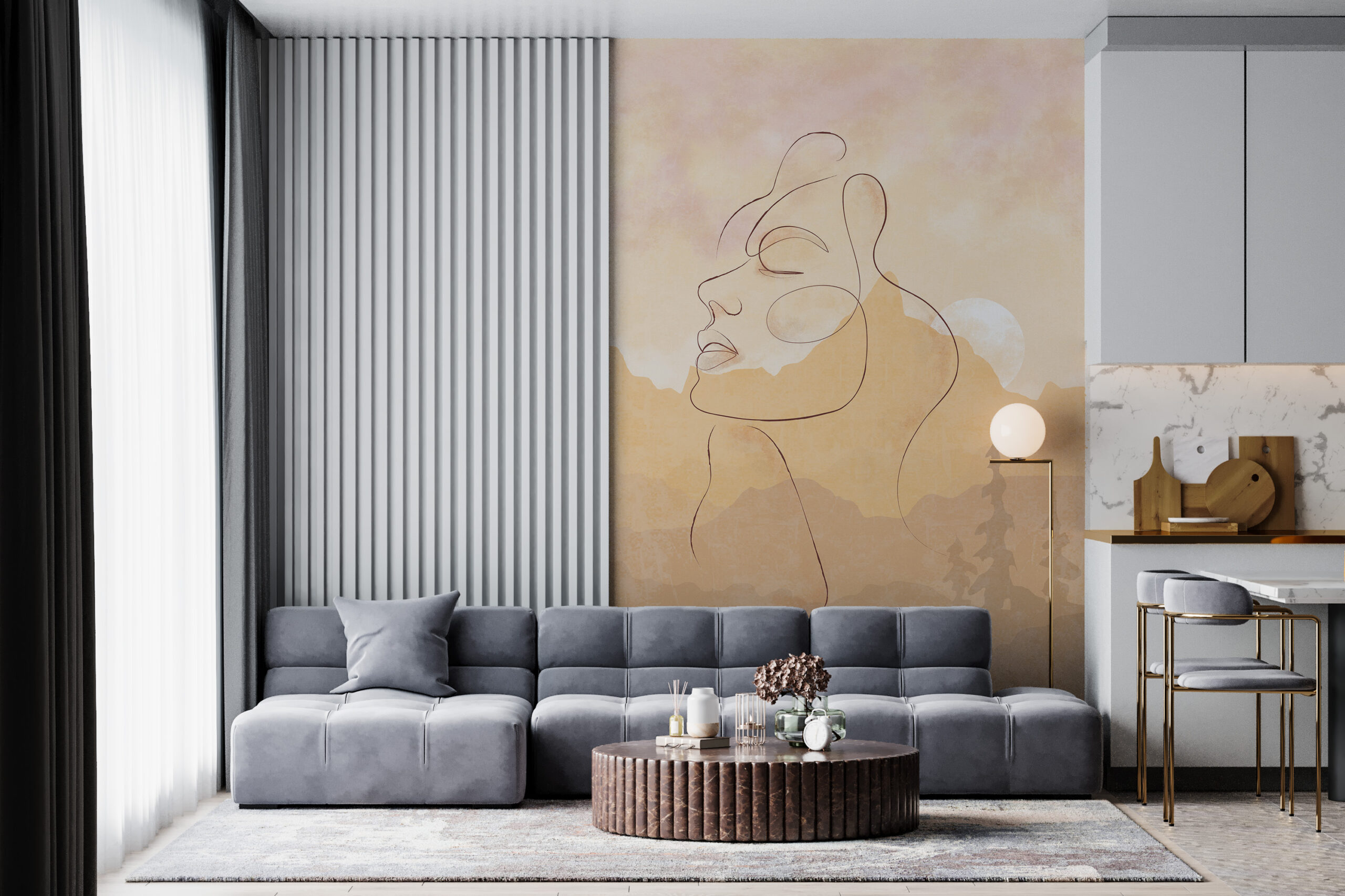 Väggmålning av en kvinna i bergen