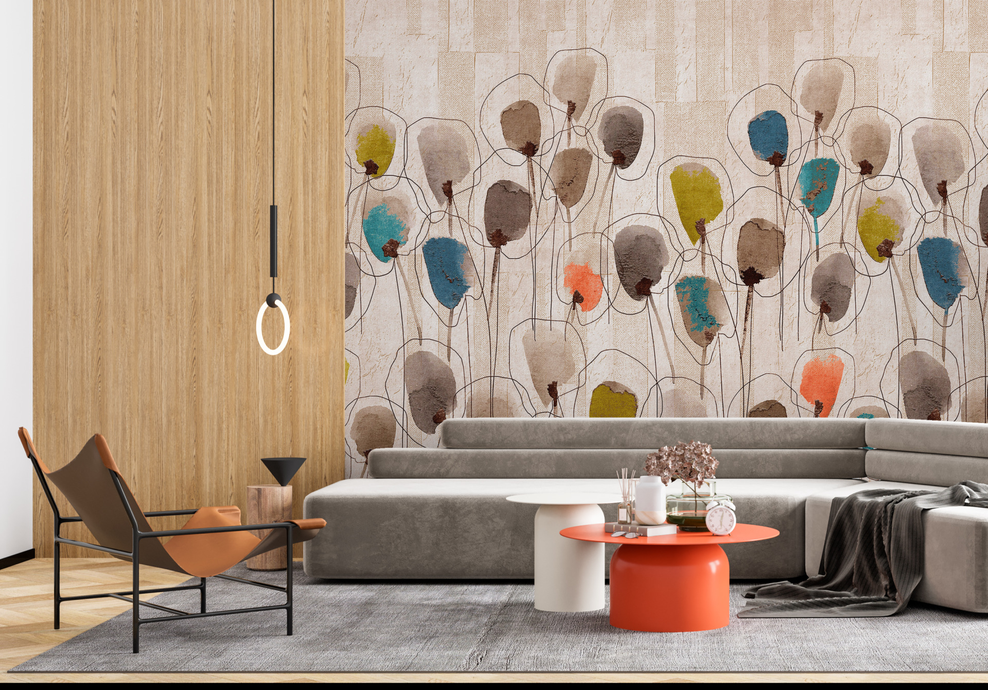 Fotomural Färgglada blommor på en äng