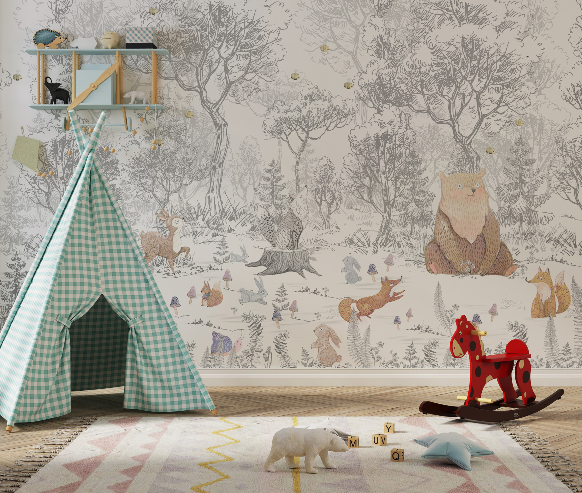 Fototapet Färgglada skogsdjur