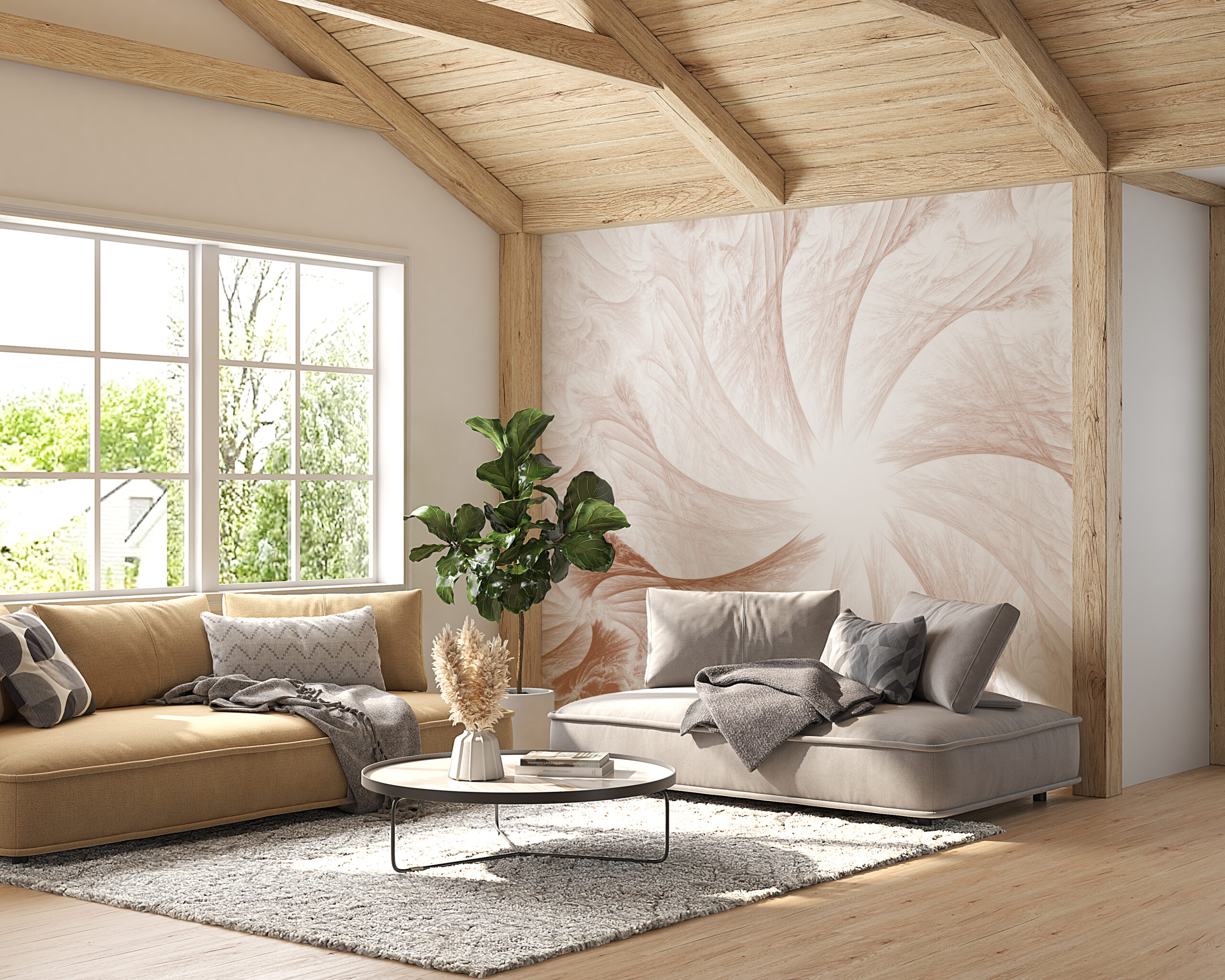 Väggmålning Cream Rosette