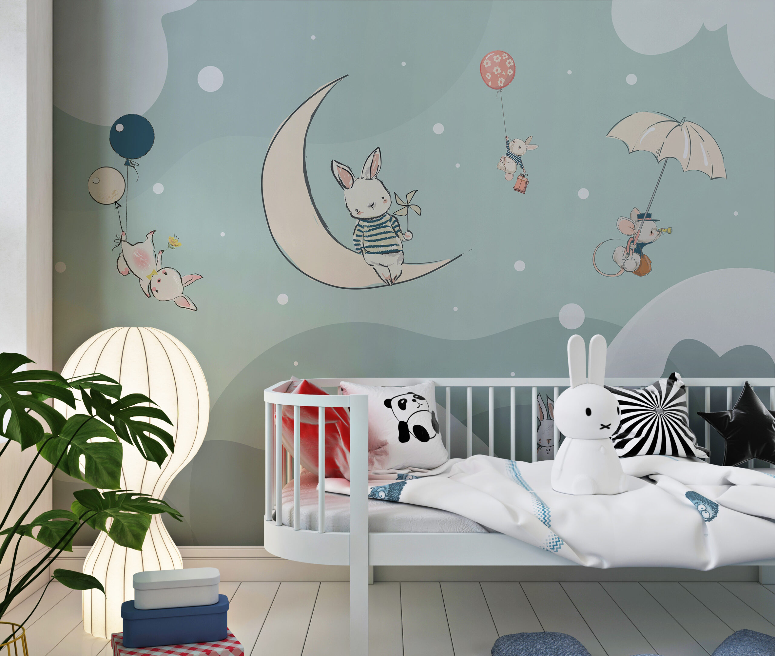 Väggmålning Kaniner på månen