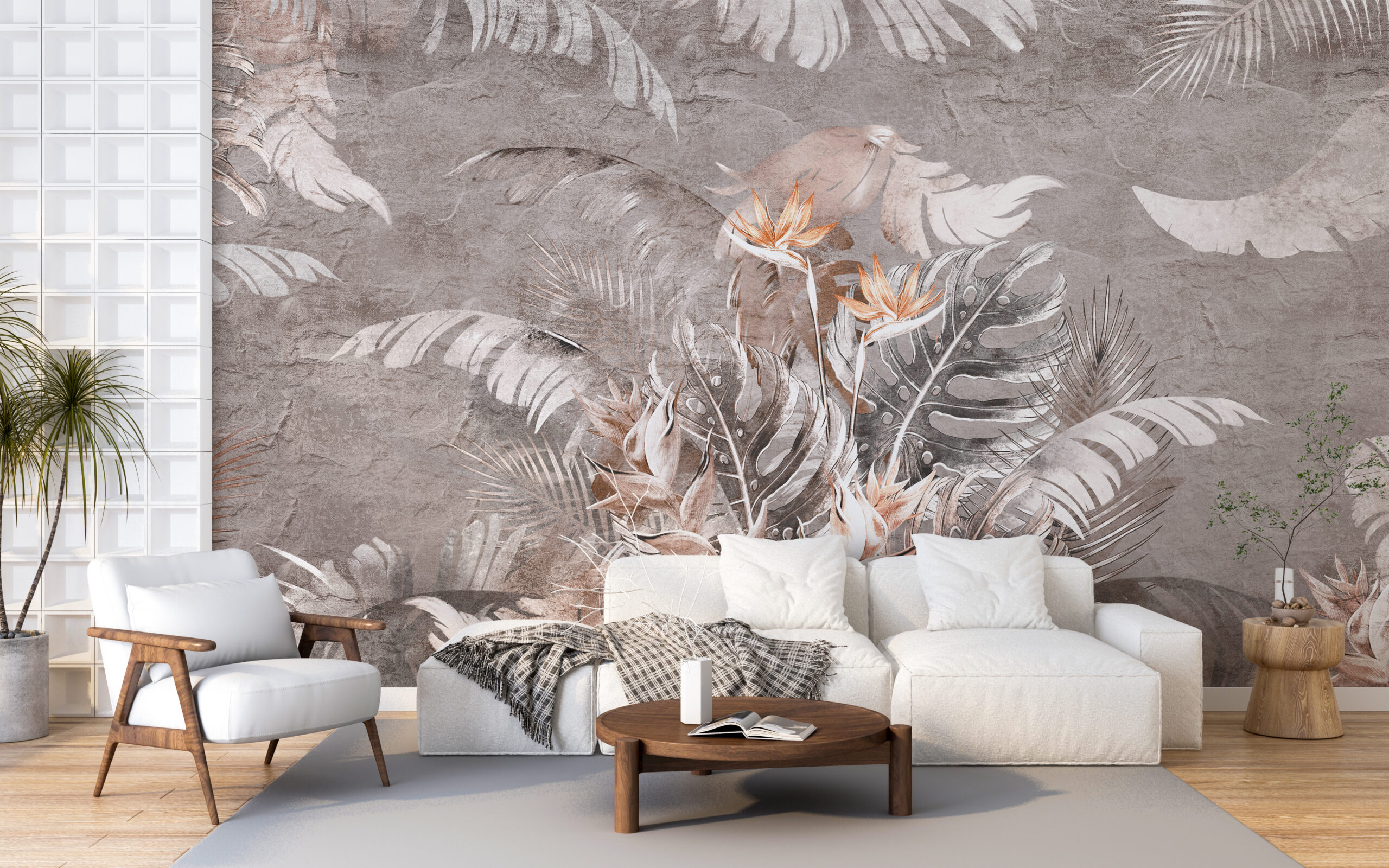 Fototapet Strelitzia blomma i grått