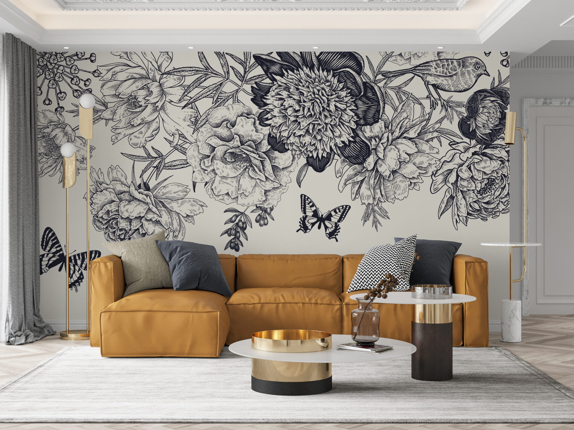 Fototapet Blommor och fjärilar