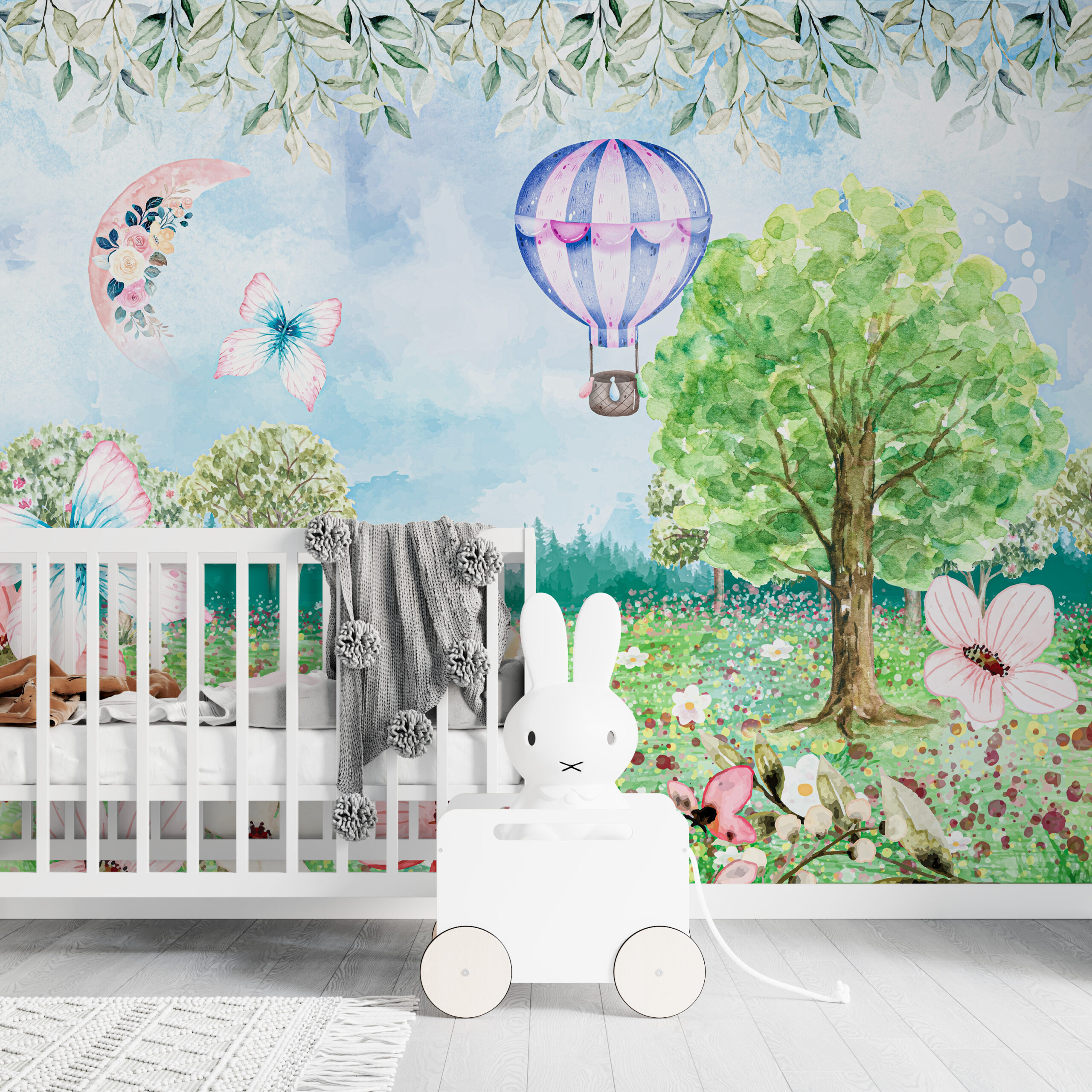 Fototapet Blommor och fjärilar