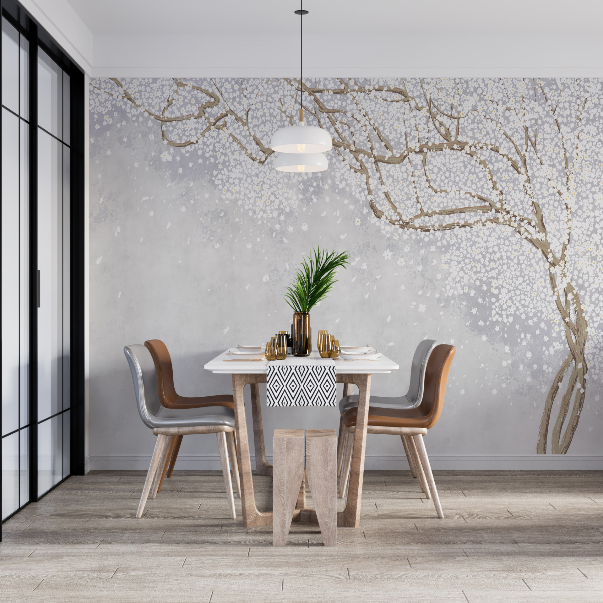 Sakura blommande träd väggmålning