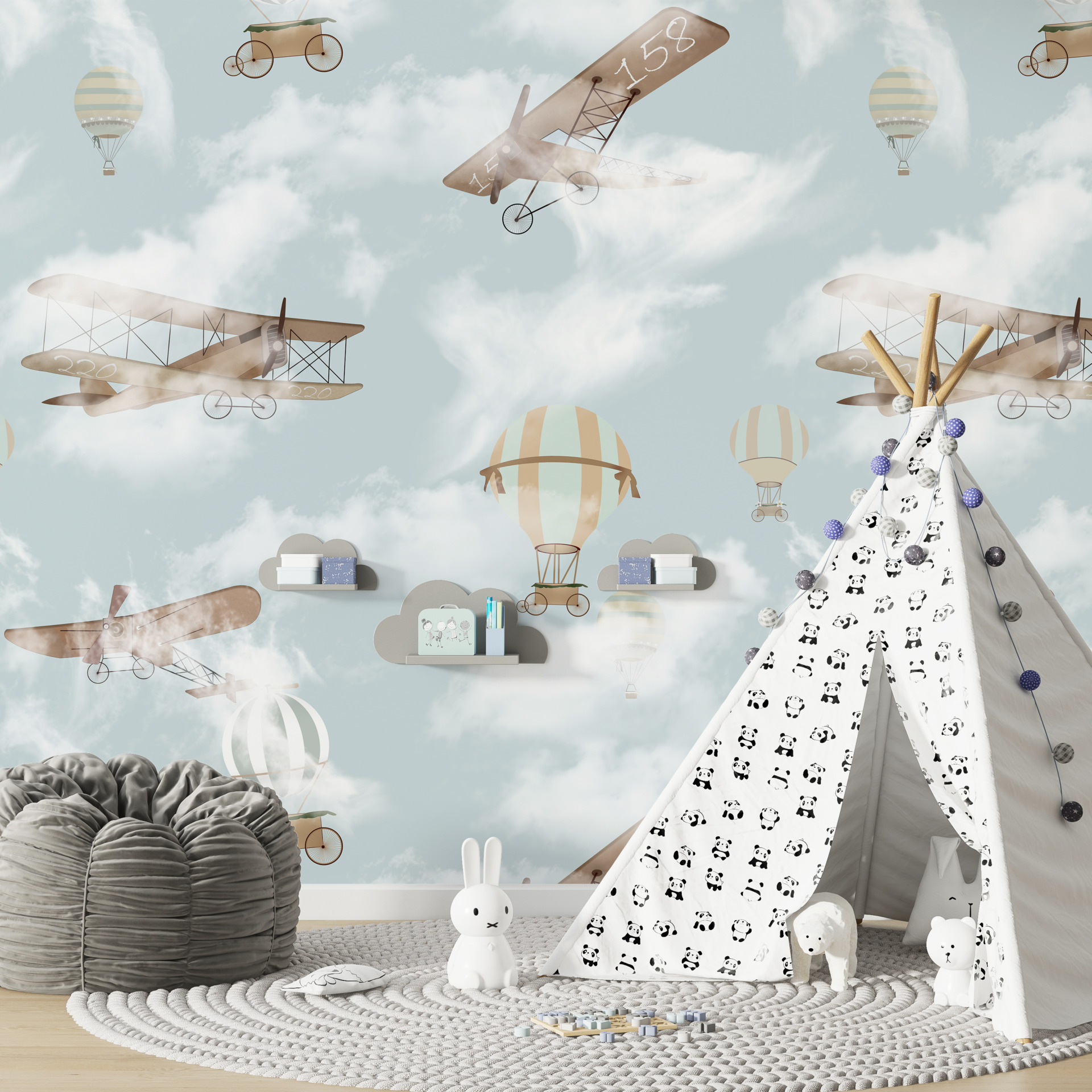 Väggmålning Flygande i molnen