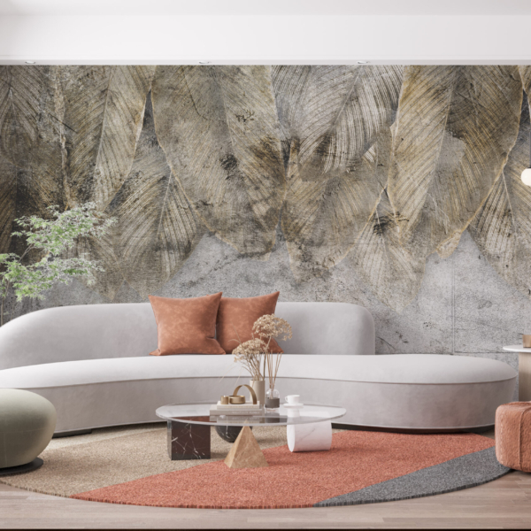 Fototapet av löv på kakelplattor