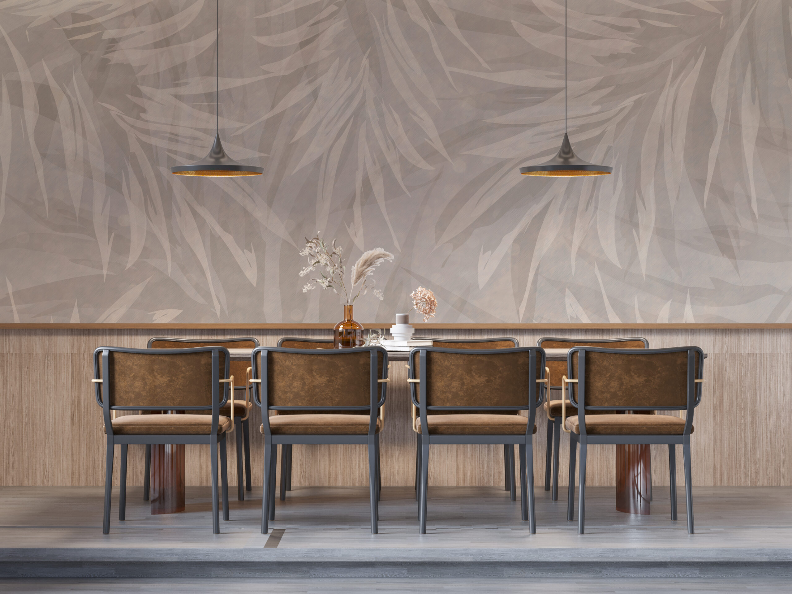 Fototapet Löv på väggen