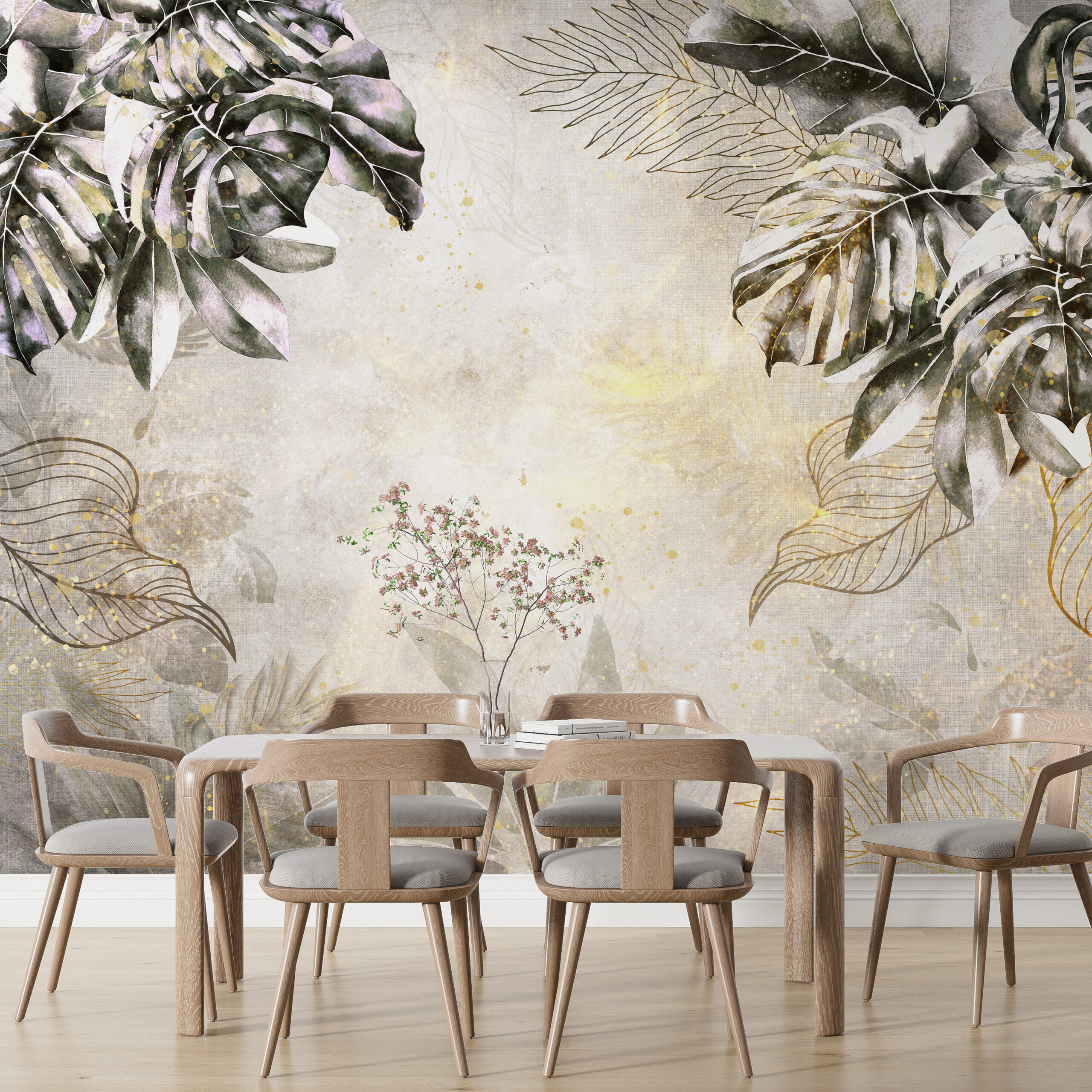 Monstera 3D väggmålning