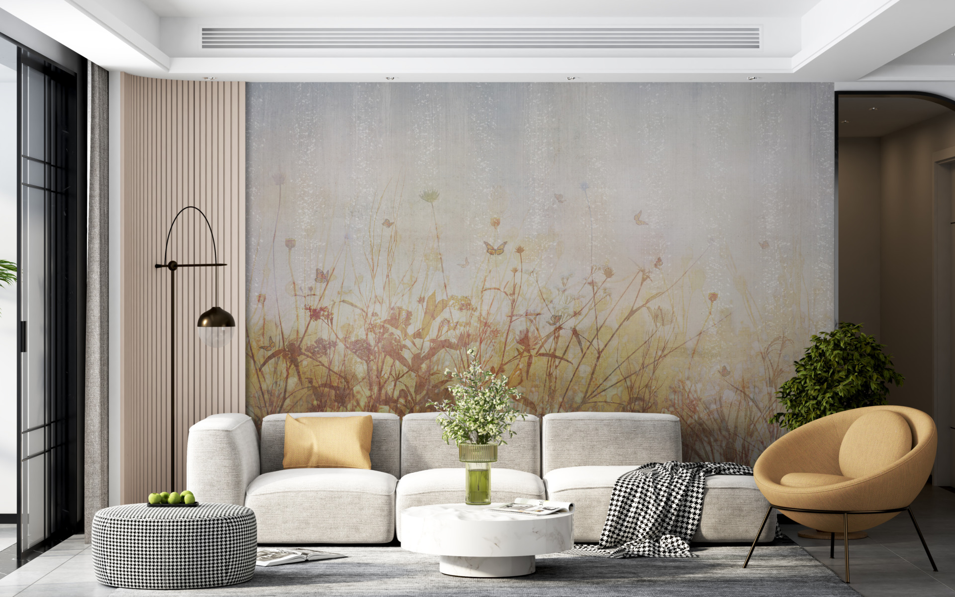 Väggmålning Fjärilar på en äng