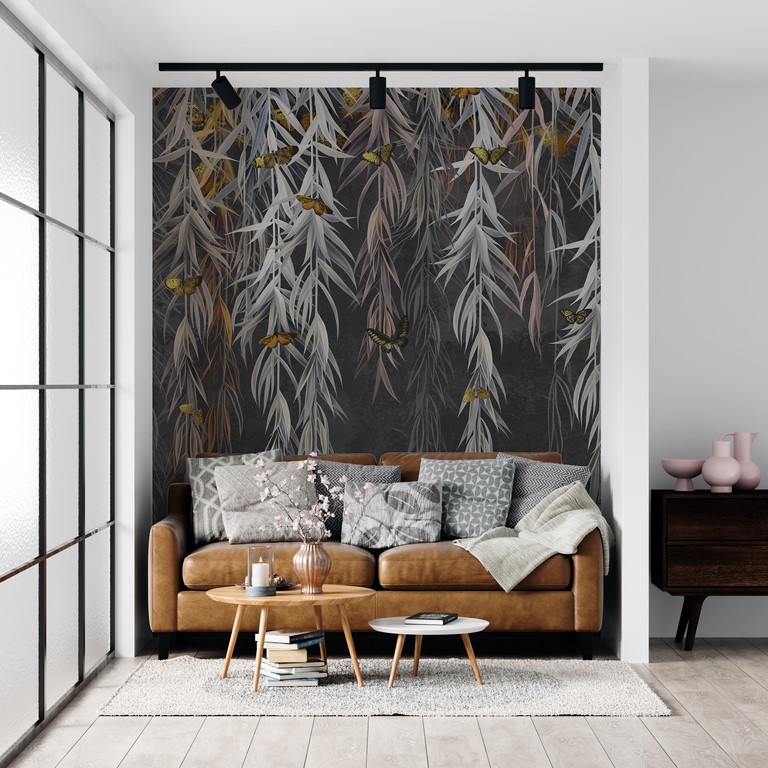 Väggmålning Fjärilar i videkvistar