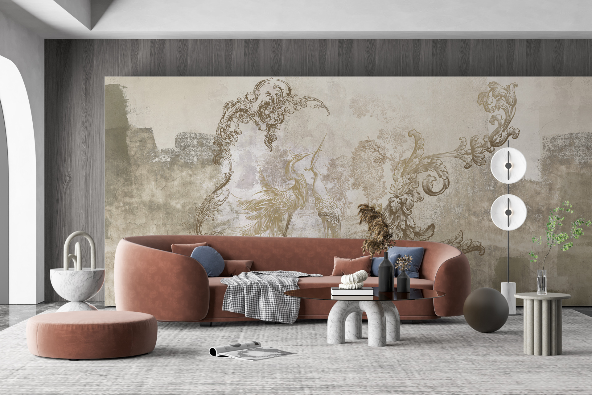 Fototapet av ett växtmotiv i Sepia