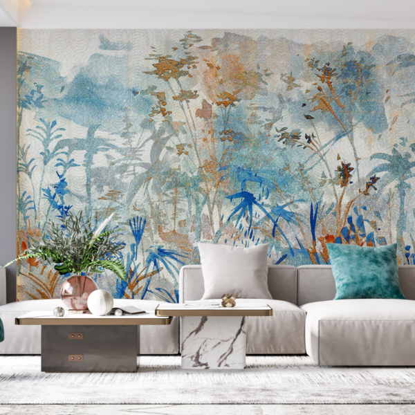 Blå och guld äng väggmålning