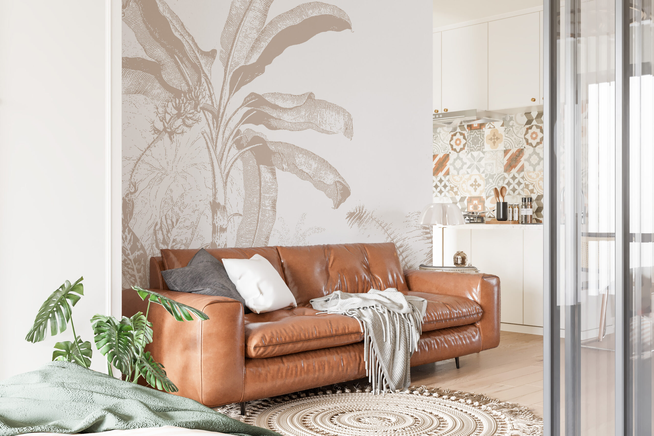 Fototapet Palmträd på vit bakgrund