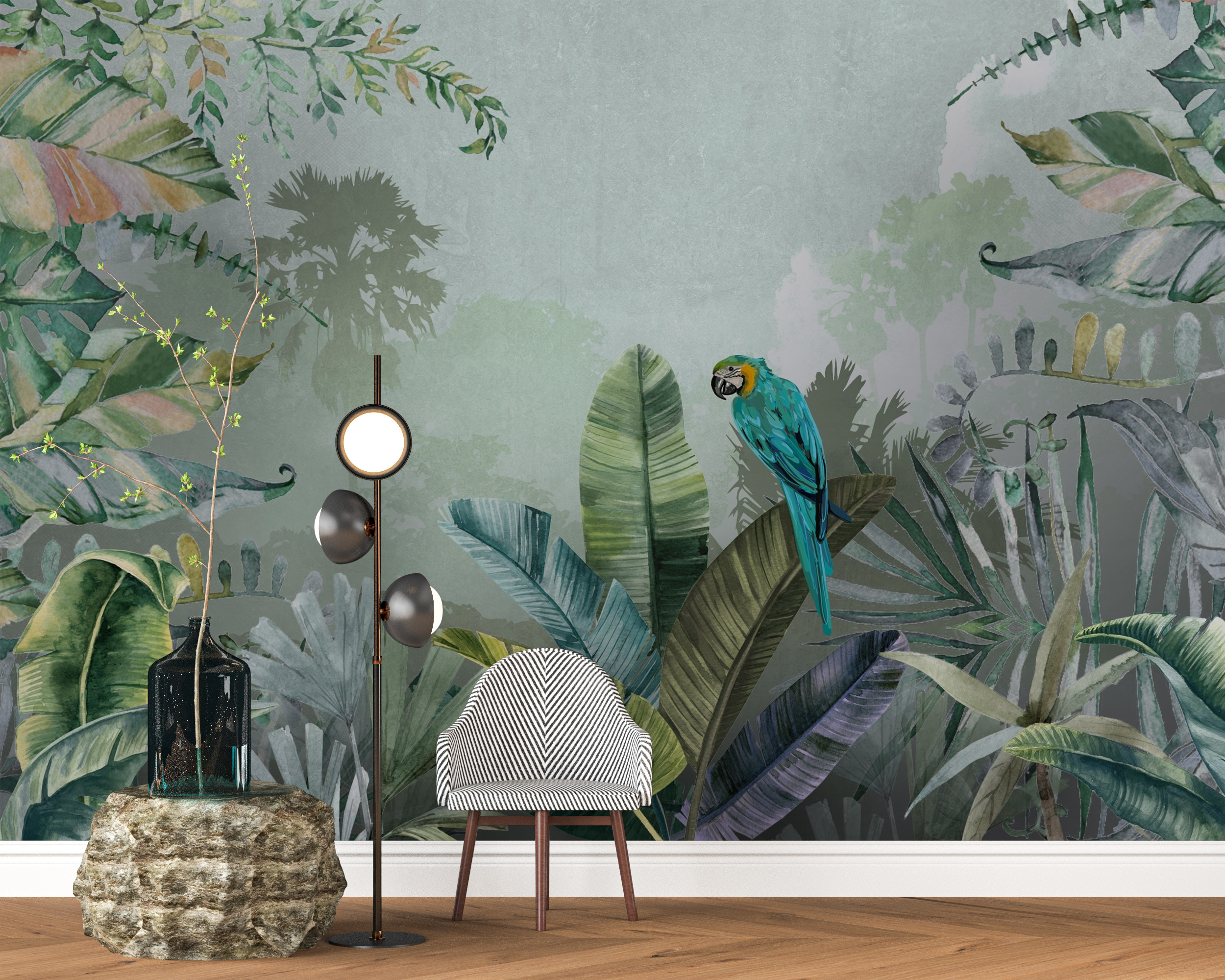 Väggmålning Papegoja i buskar