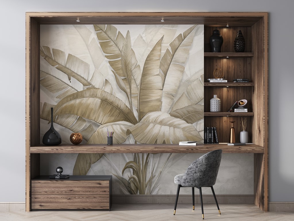 Väggmålning av bananblad