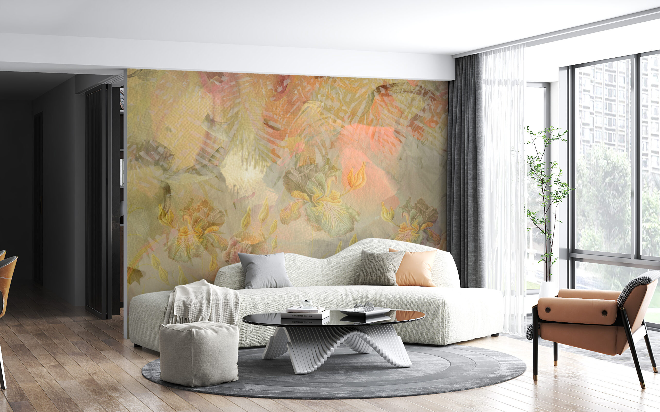 Väggmålning av paradisblommor