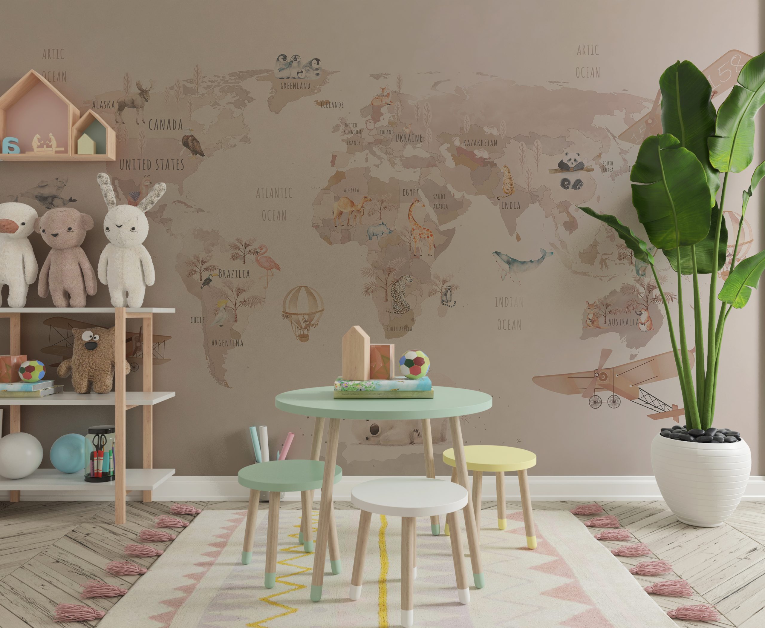 Fototapet Rosa världskarta