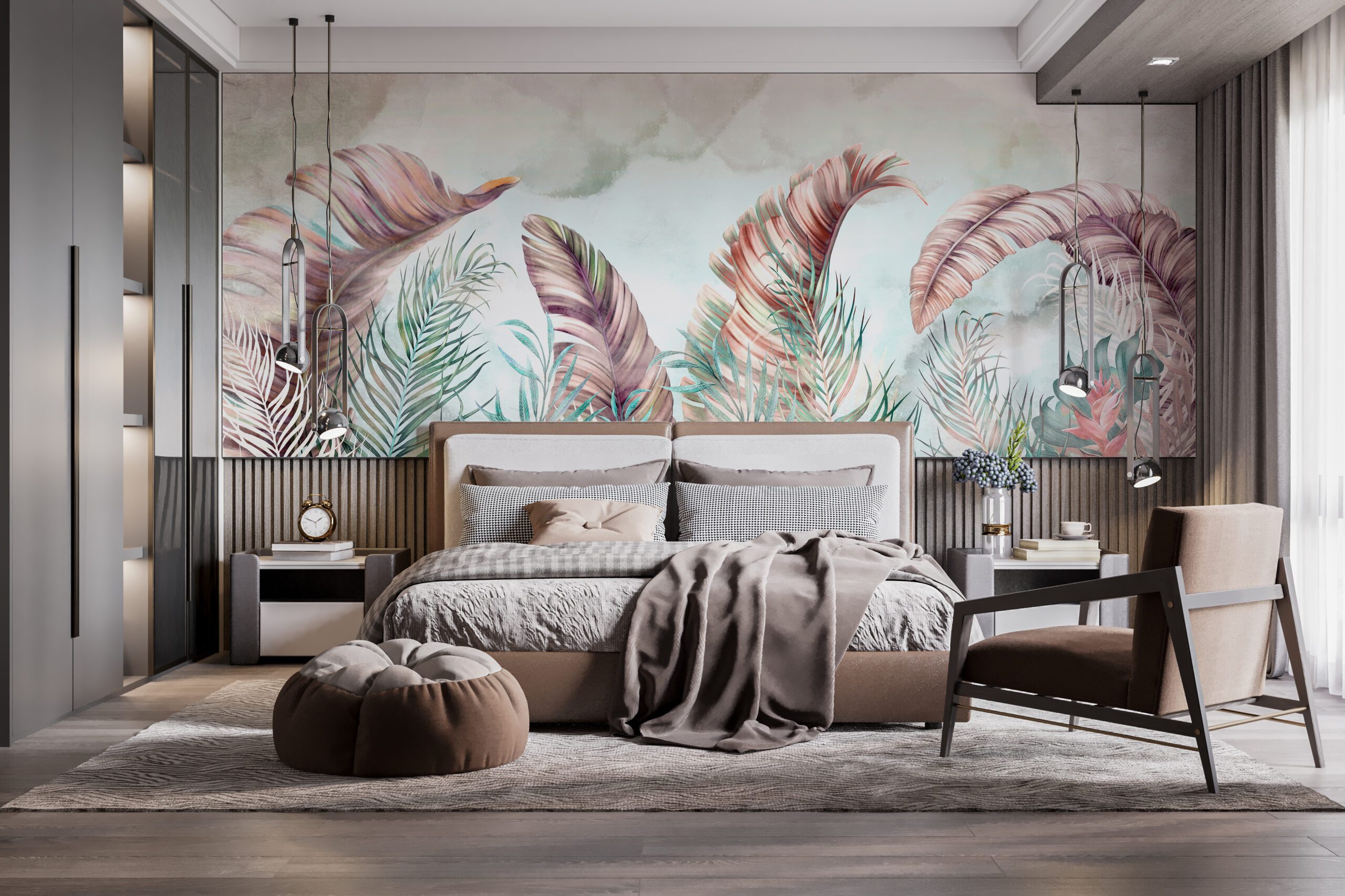 Fototapet Rosa bladfjädrar