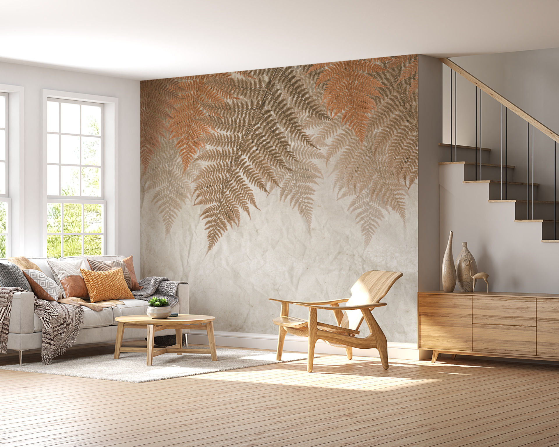 Väggmålning av röda blad