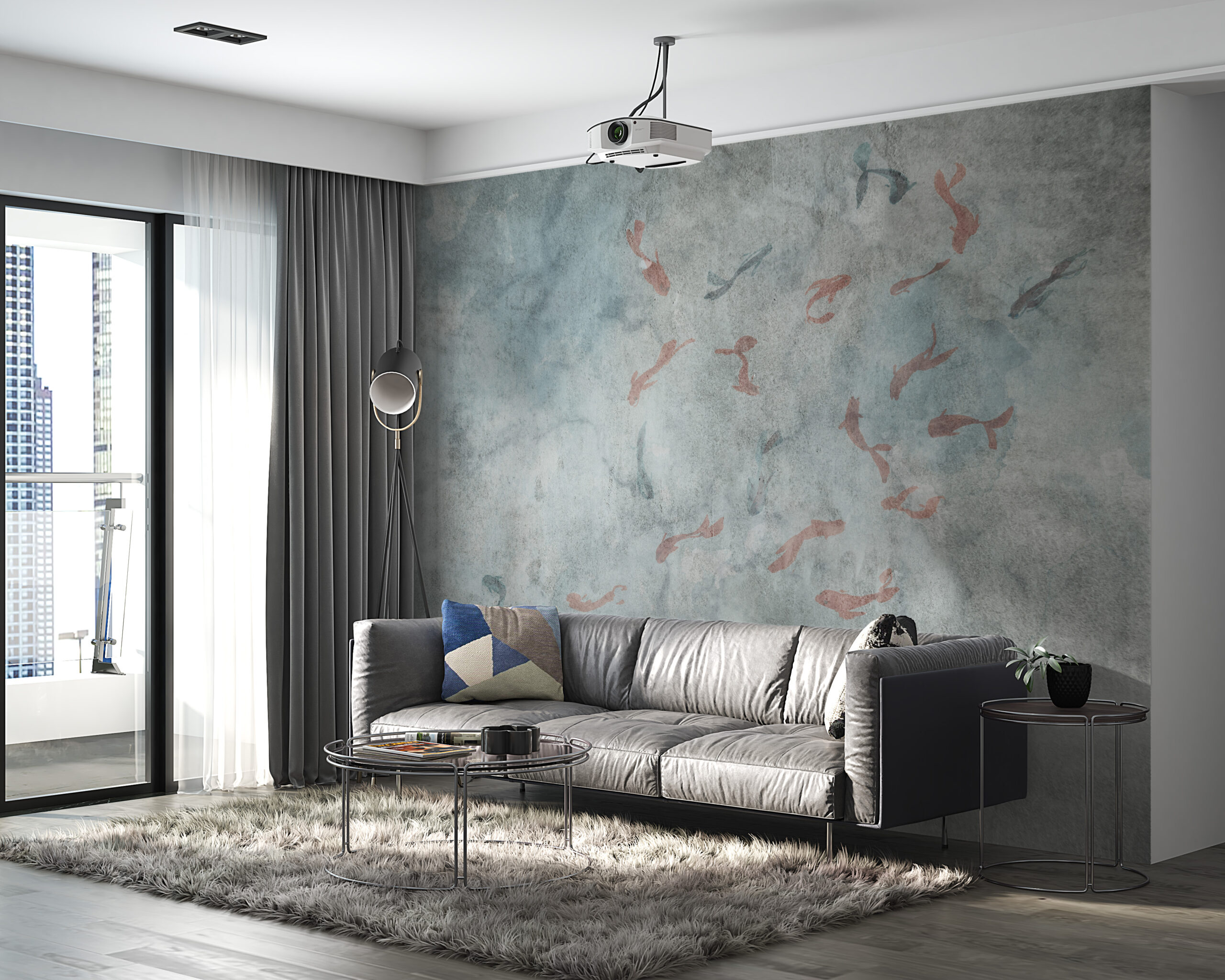 Väggmålning av fisk i havet