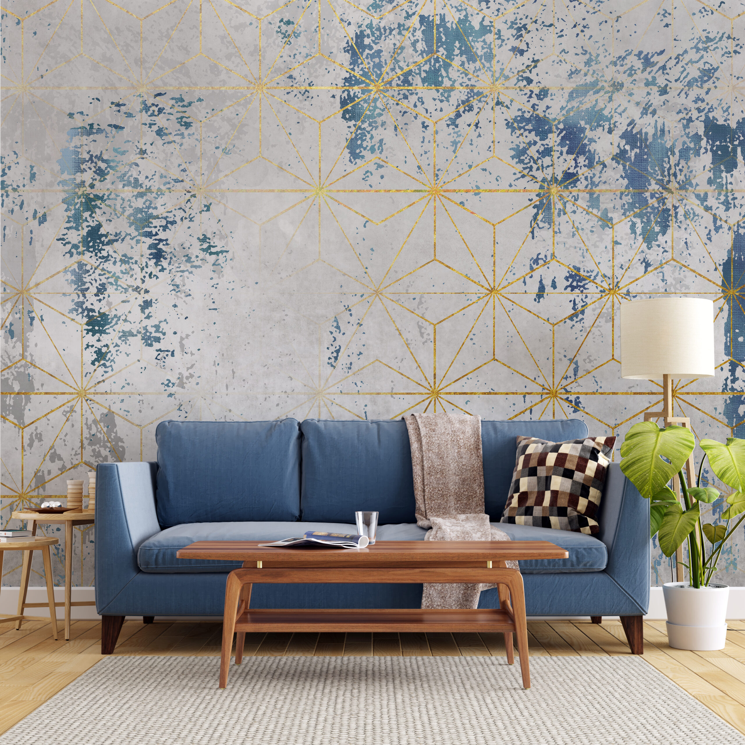 Muralmålning av gyllene trianglar