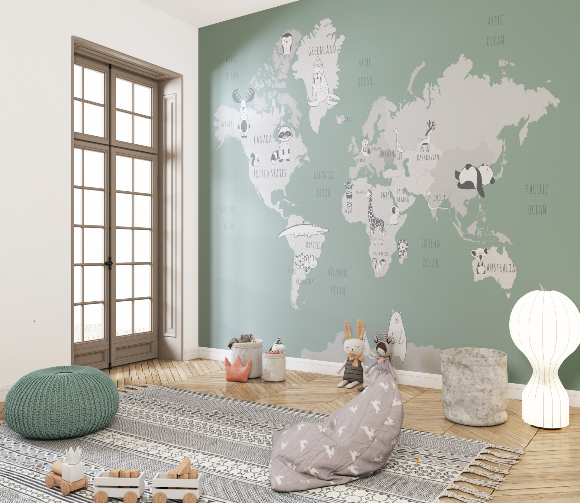 Fotomural Seledyn Karta över världen