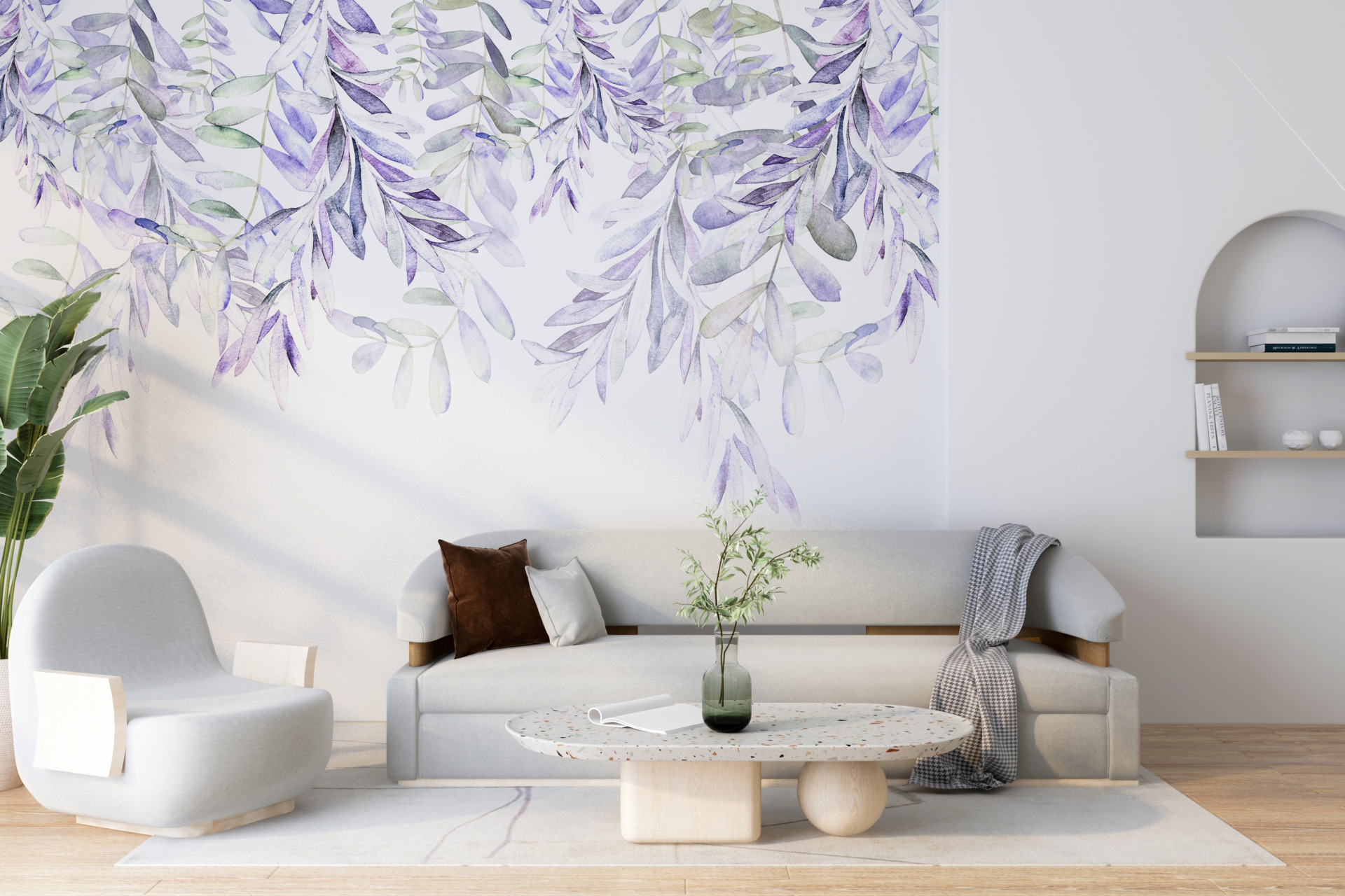 Väggmålning Tak av lila kvistar