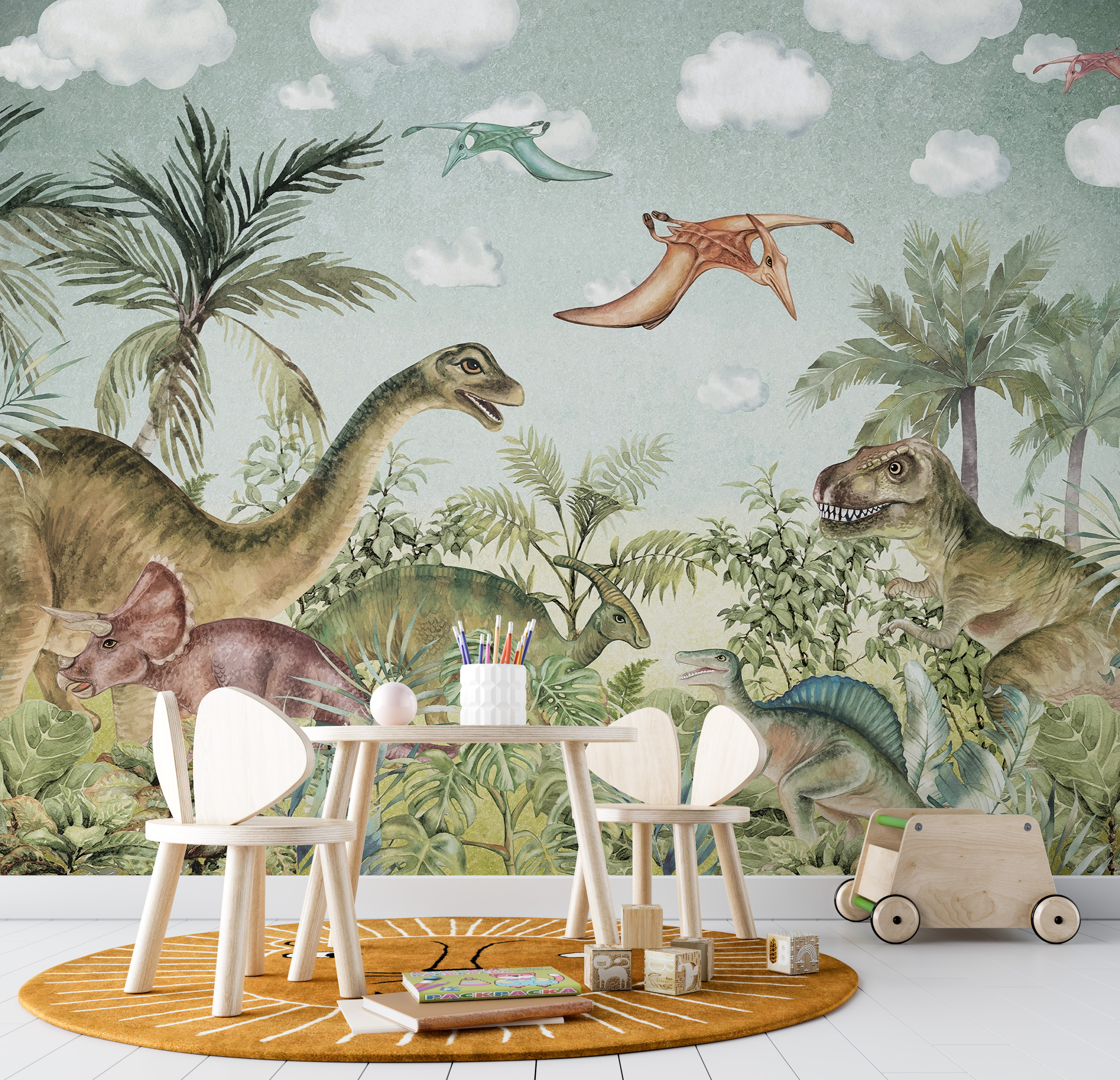 Muralmålning Dinosauriernas värld