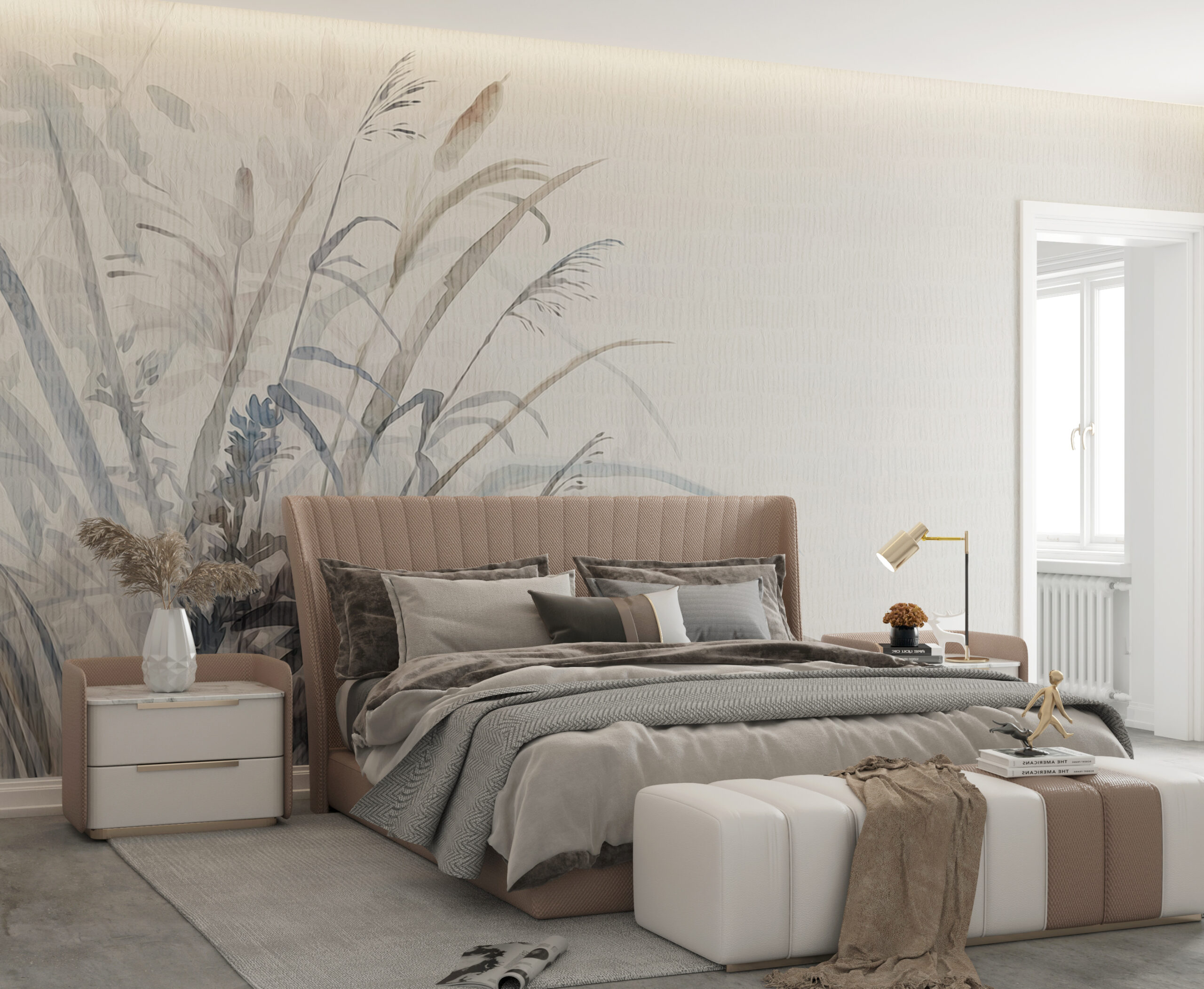 Muralmålning av gräs i dimman