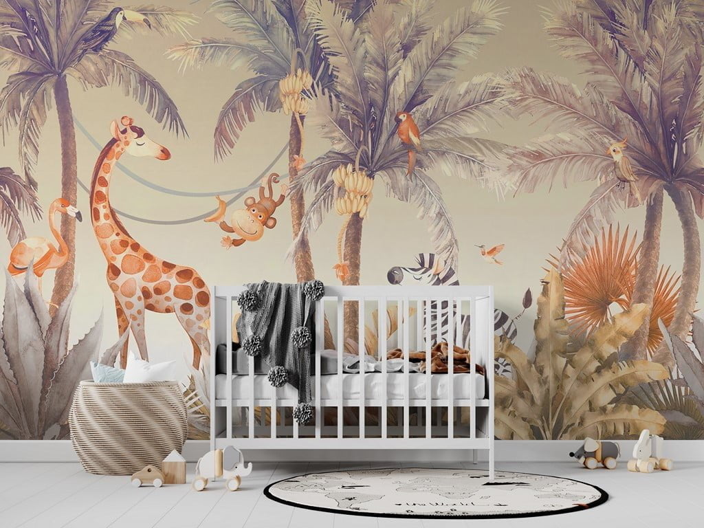 Fototapet Lyckliga djur i djungeln