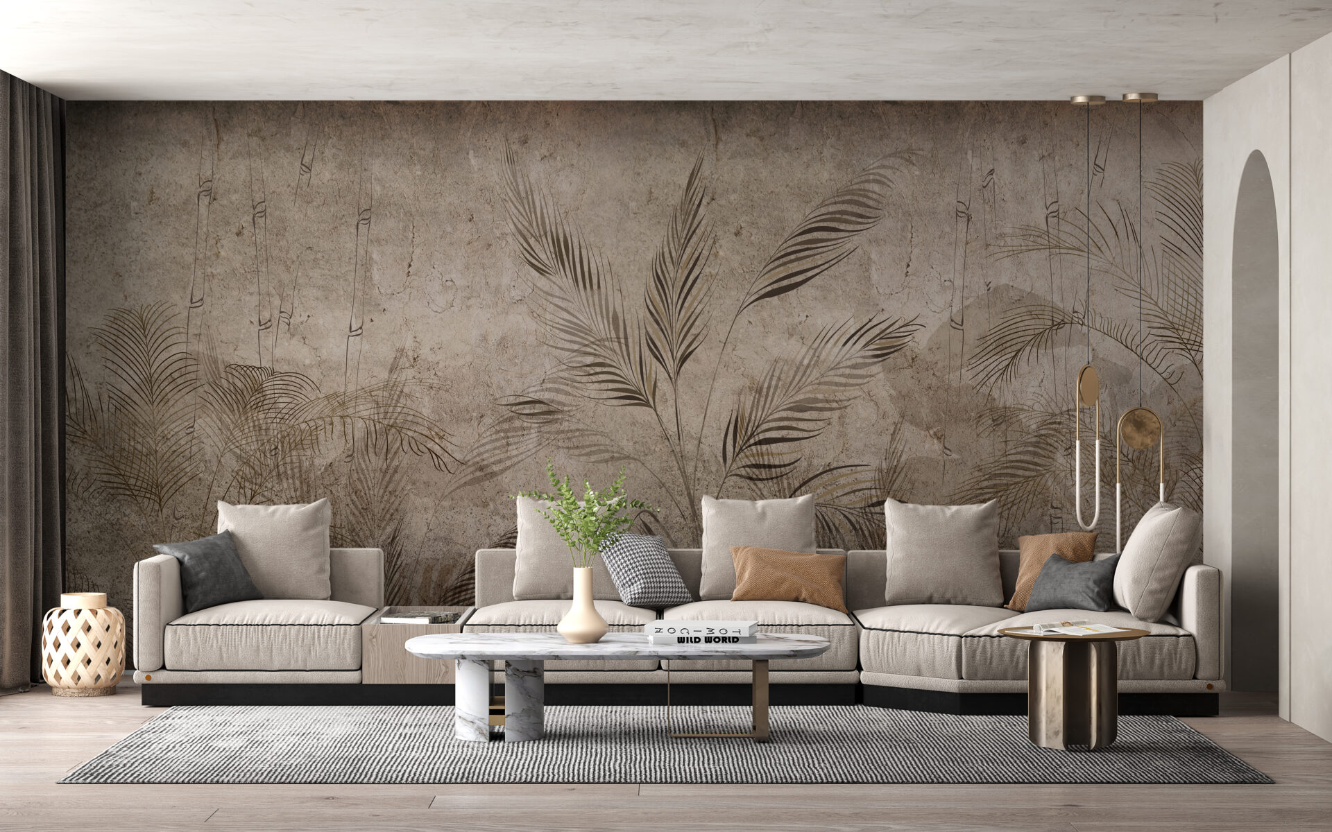 Fototapet Mjuka löv på en mörk bakgrund