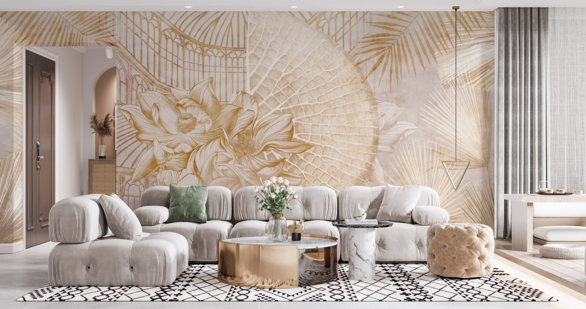 Fototapet Vattenliljor och palmblad