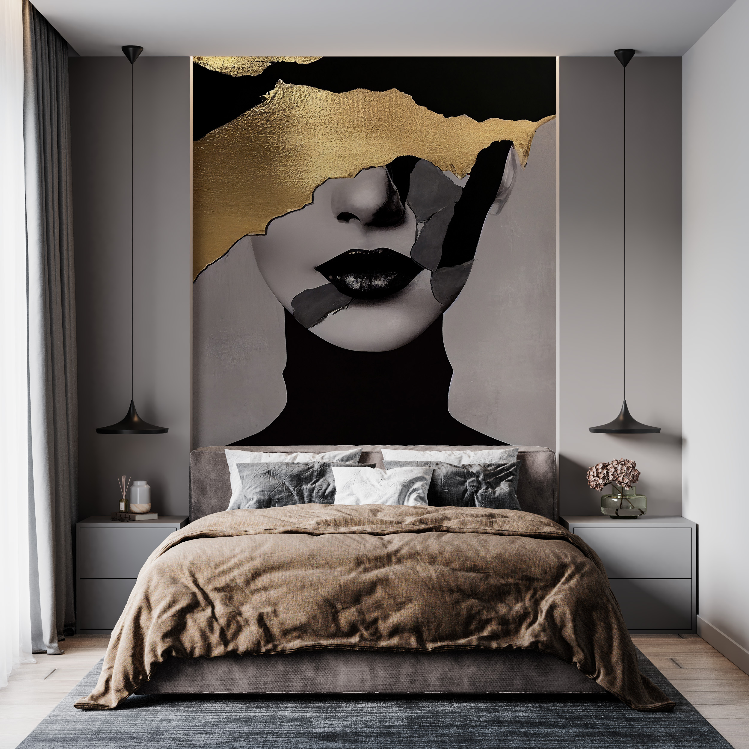 Väggmålning täckt av guld