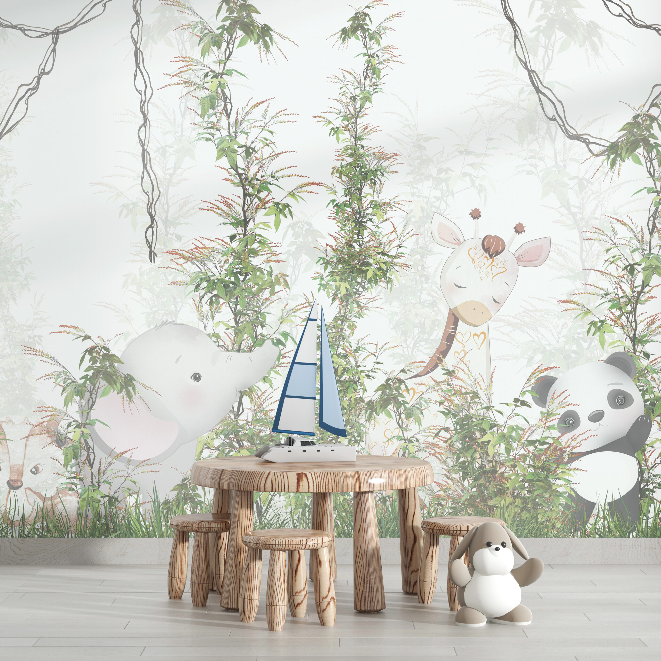 Grön djungel väggmålning