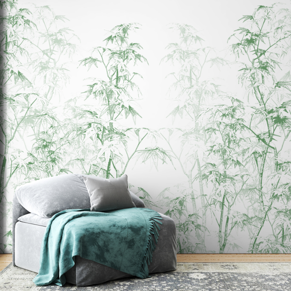 Väggmålning med grön vegetation