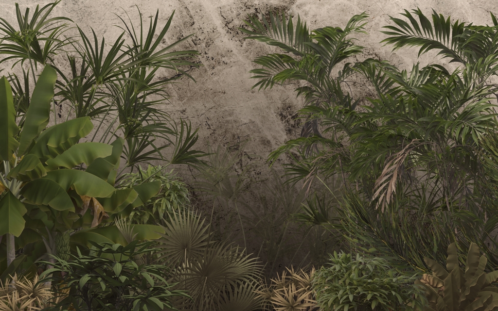 Fototapeta-Zielone-Tropiki-Na-Szarym-Tle_2119649942-1