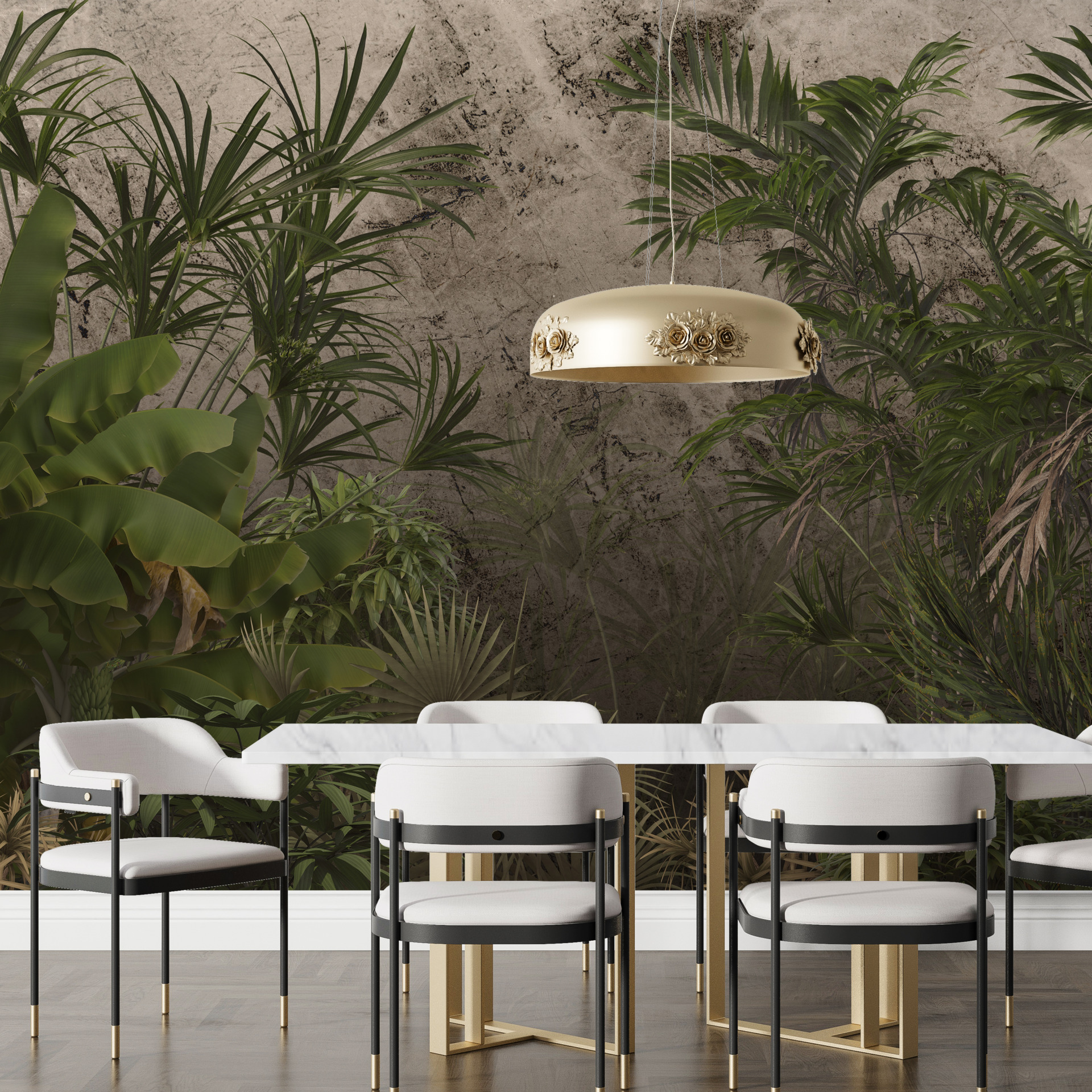 Väggmålning Gröna tropiker mot grå bakgrund