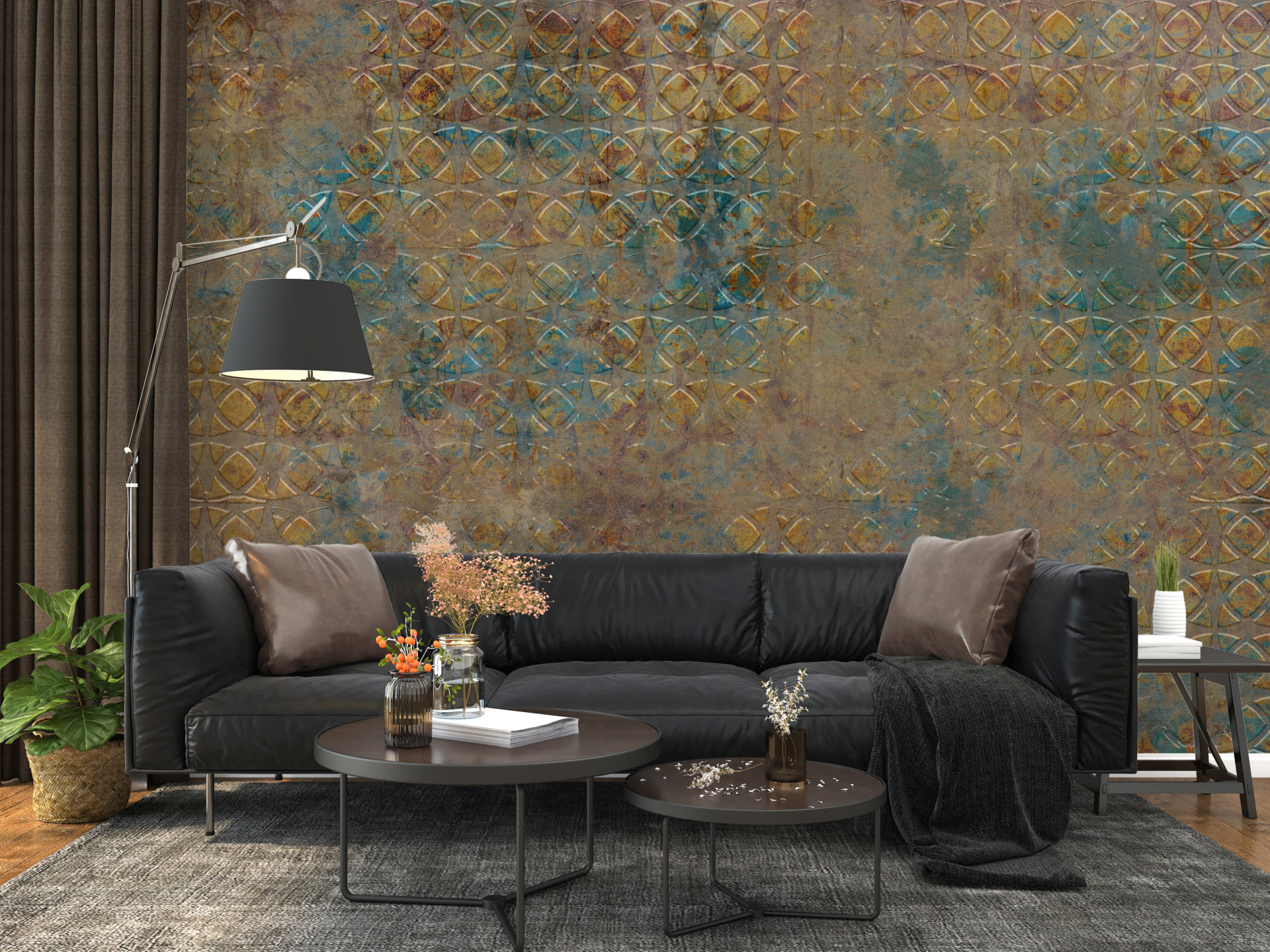 Väggmålning Gul och blå mosaik