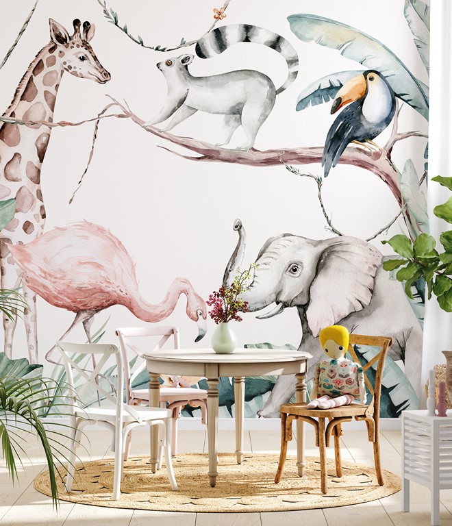 Väggmålning av vilda afrikanska djur