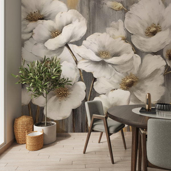 Väggmålning Vita vallmofält