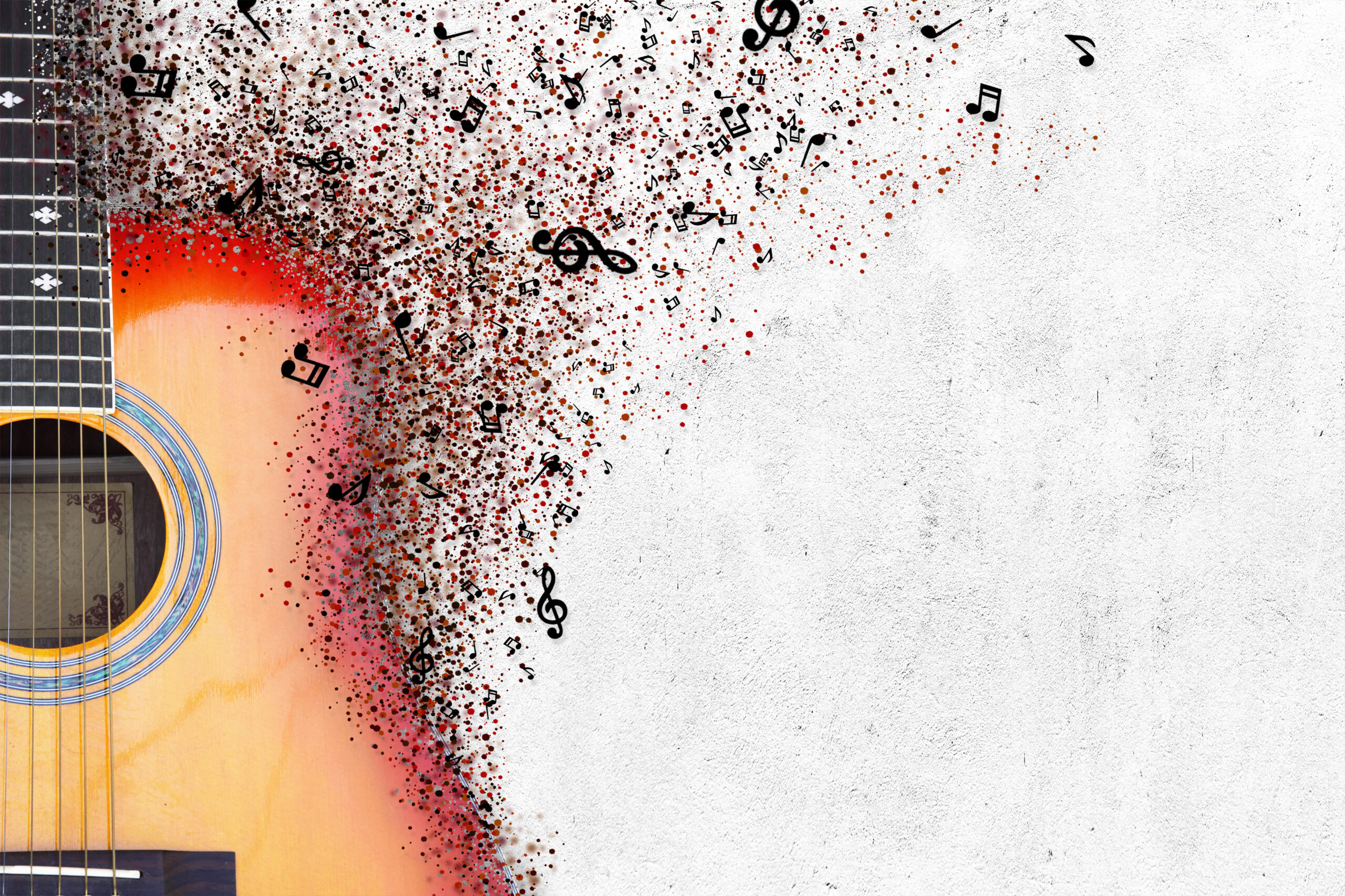 Guitar,Against,A,White,Concrete,Wall,Background