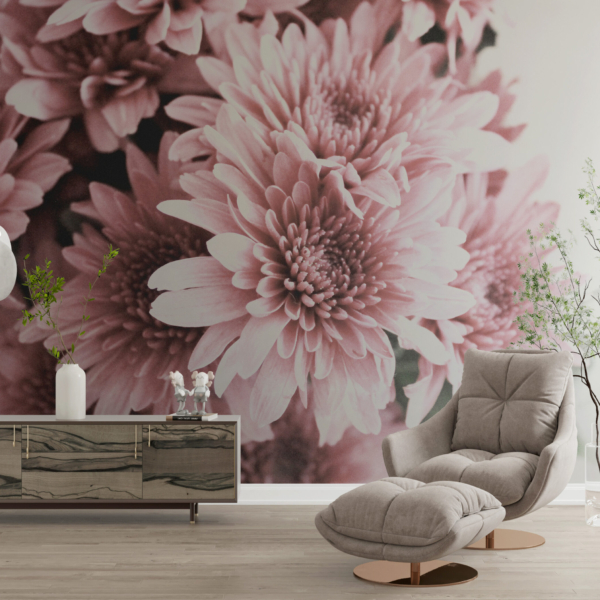 Väggmålning med rosa blomma
