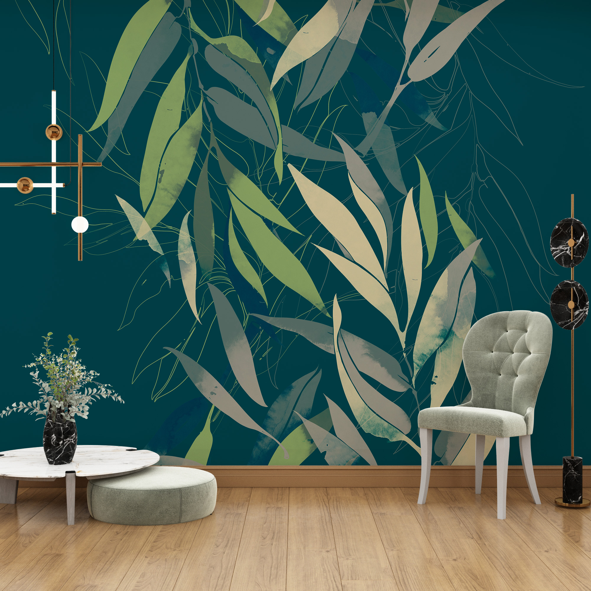 Mural Leaves Mörkgrön