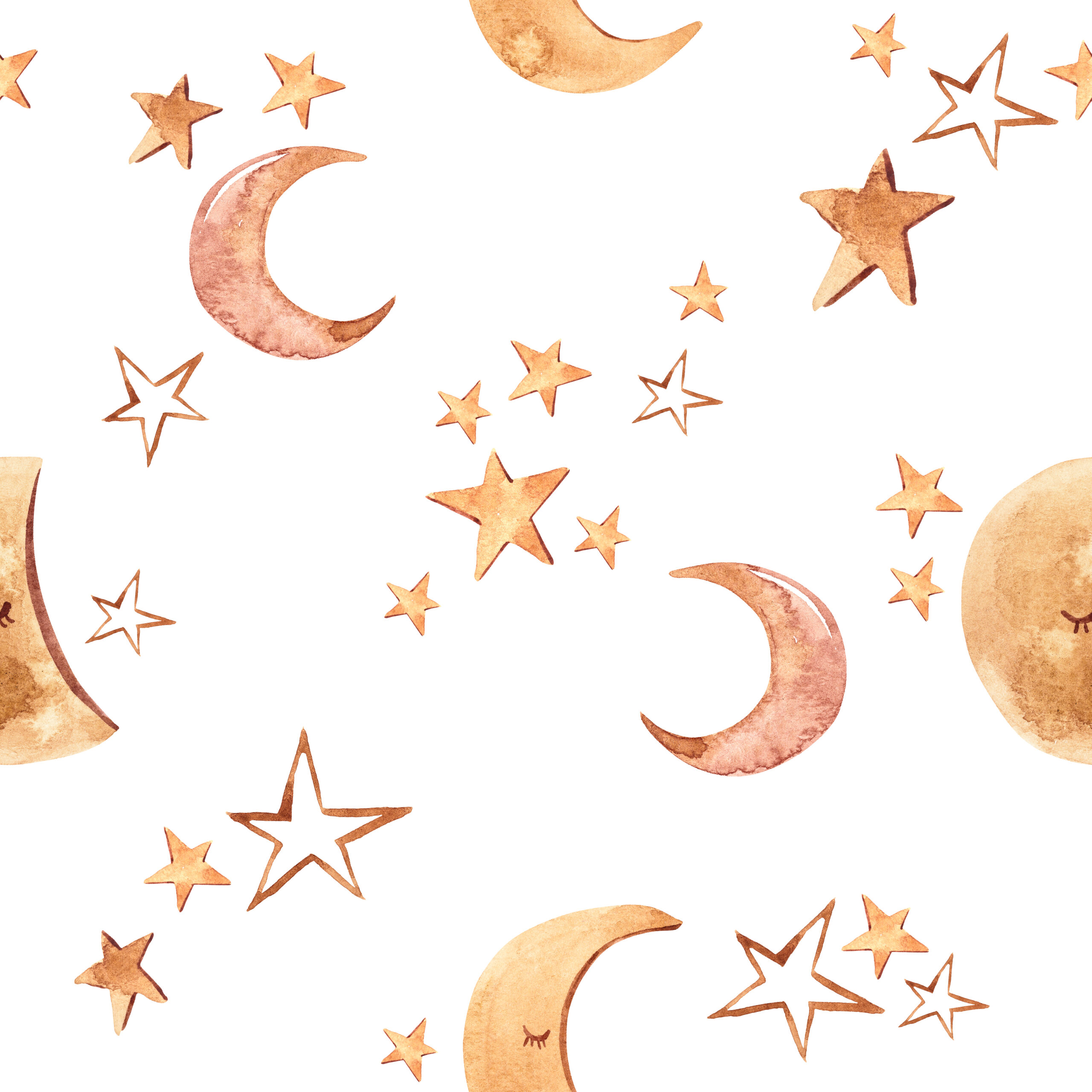 Watercolor,Modern,Abstract,Boho,Beige,Moon,And,Stars,Seamless,Pattern.