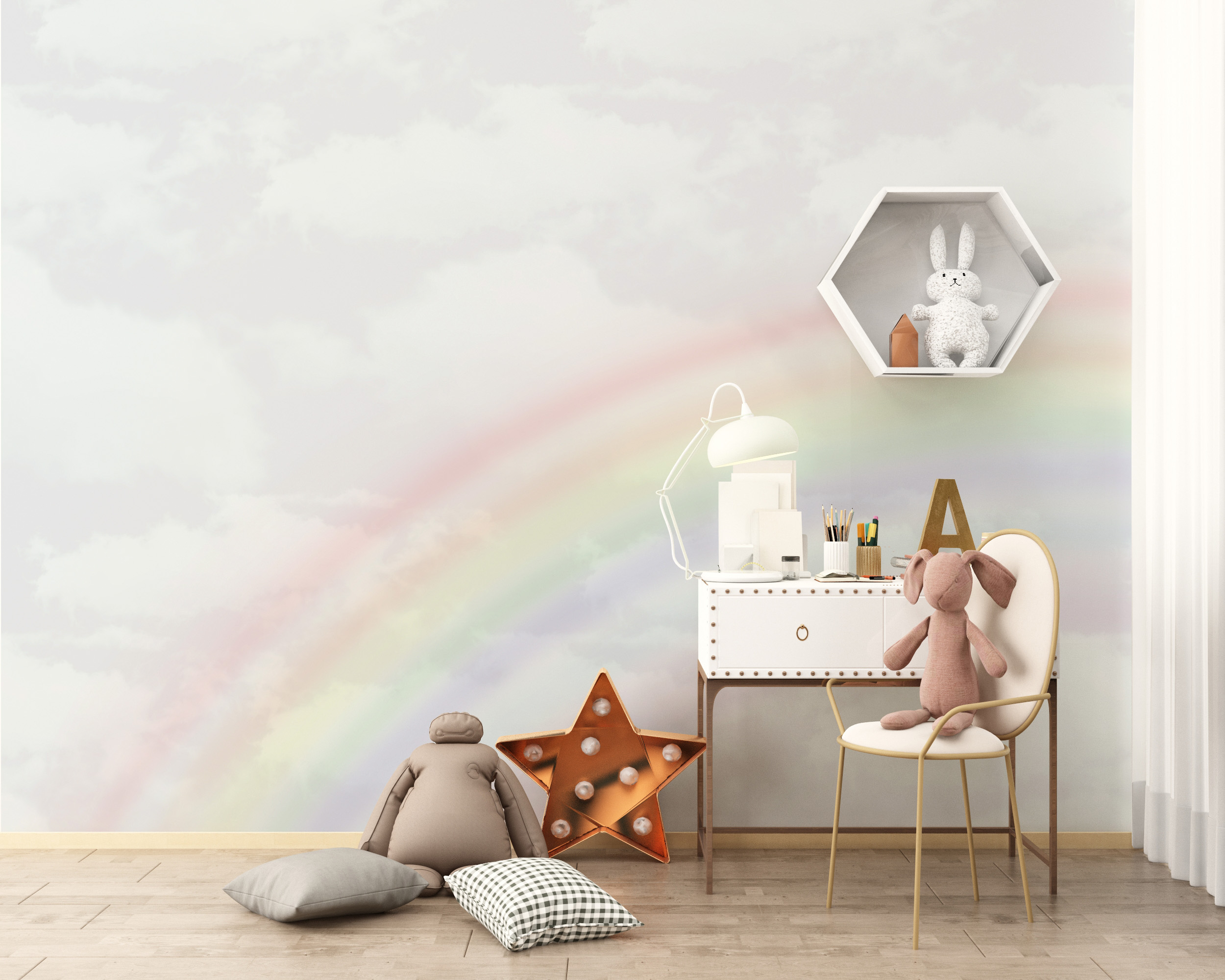 Väggmålning Regnbåge mitt bland molnen