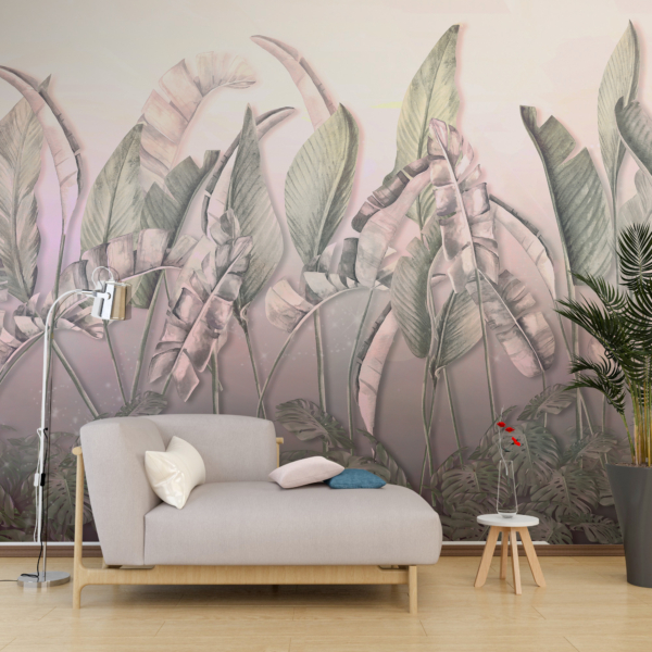 Fototape Tropiska blad i rosa
